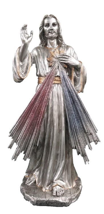 DIVINE MERCY PEWTER STYLE FINISH STATUE