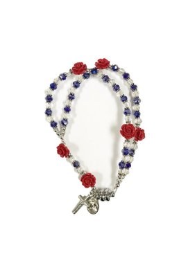 thumbnail image 2 of Virgin Mary Rosary Stretch Bracelet - Ave Maria Rose Charm & Cross, 3 Color Options 2 of 13