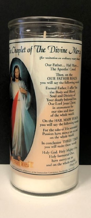 DIVINE MERCY 6&quot; GLASS DEVOTIONAL CANDLE