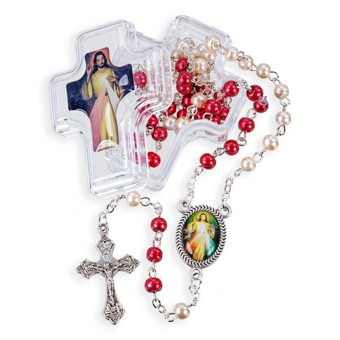 DIVINE MERCY ROSARY IN CROSS SHAPED BOX