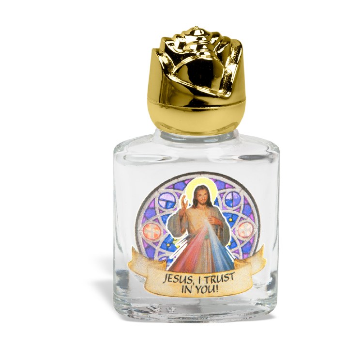 DIVINE MERCY GLASS HOLY WATER BOTTLE