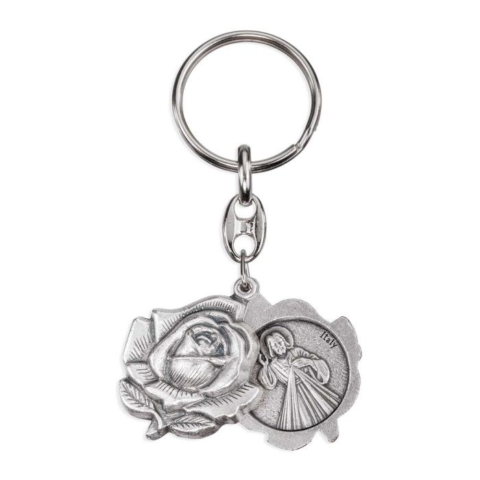 DIVINE MERCY AND GUADALUPE DOUBLE ROSEBUD KEY CHAIN