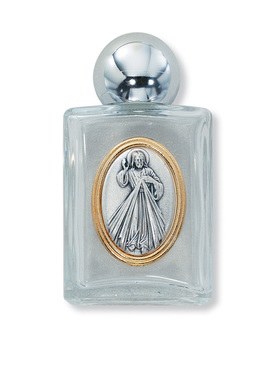 DIVINE MERCY LARGE GLASS PEWTER IMAGE HOLY WATER BOTTLE