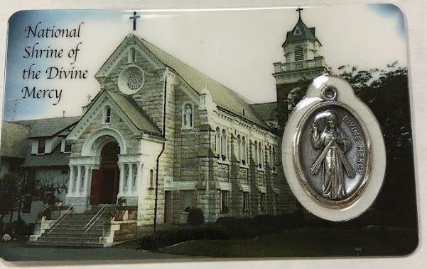 NATIONAL SHRINE OF THE DIVINE MERCY PRAYER CARD WITH MEDAL