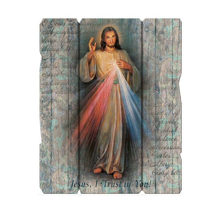 DIVINE MERCY SMALL VINTAGE PLAQUE WITH HANGER