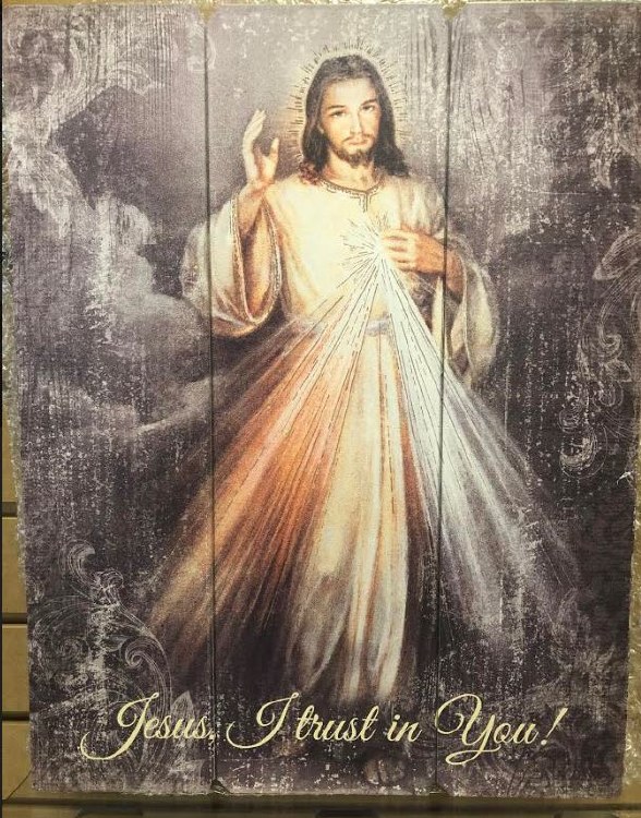 DIVINE MERCY WOOD PLAQUE 15&quot;