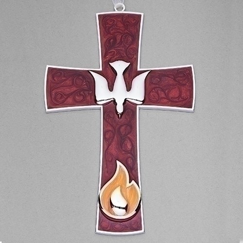 CONFIRMATION WALL CROSS WITH DOVE AND FLAME ICONS
