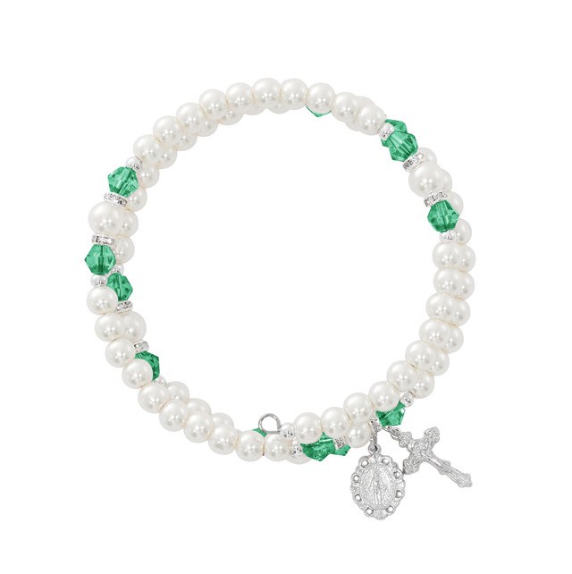 EMERALD AND PEARL FULL ROSARY WRAP BRACELET