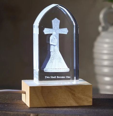 ETCHED GLASS LIGHTED STAND