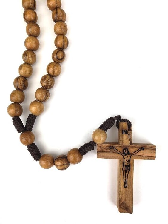 FAMILY SIZE OLIVE WOOD ROSARY ON CORD