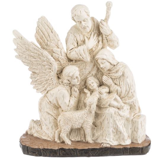 FAUX WOODCUT NATIVITY WHITE