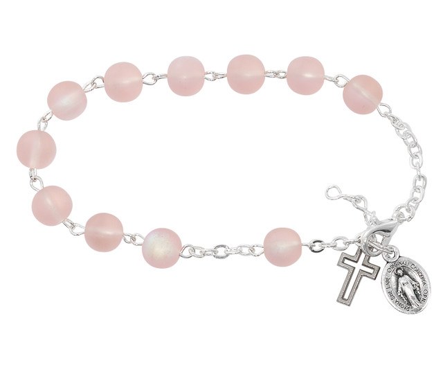 FROSTED PINK AB ROSARY BRACELET