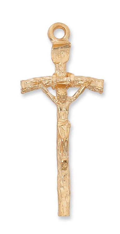GOLD OVER PEWTER PAPAL CRUCIFIX WITH 24'' GOLD OVER BRASS CHAIN
