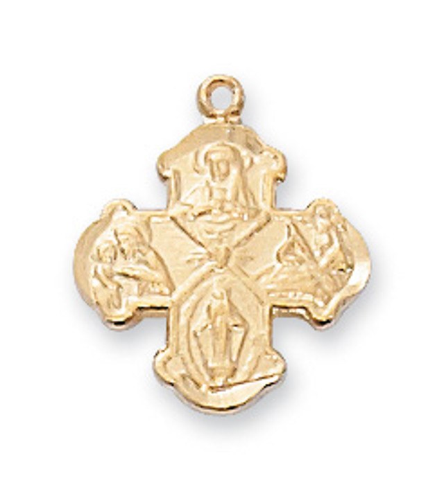 GOLD OVER STERLING SILVER  4-WAY MEDAL WITH 16-18'' GOLD OVER BRASS CHAIN