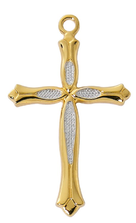 GOLD OVER STERLING SILVER TWO TONE CROSS WITH 18'' CHAIN