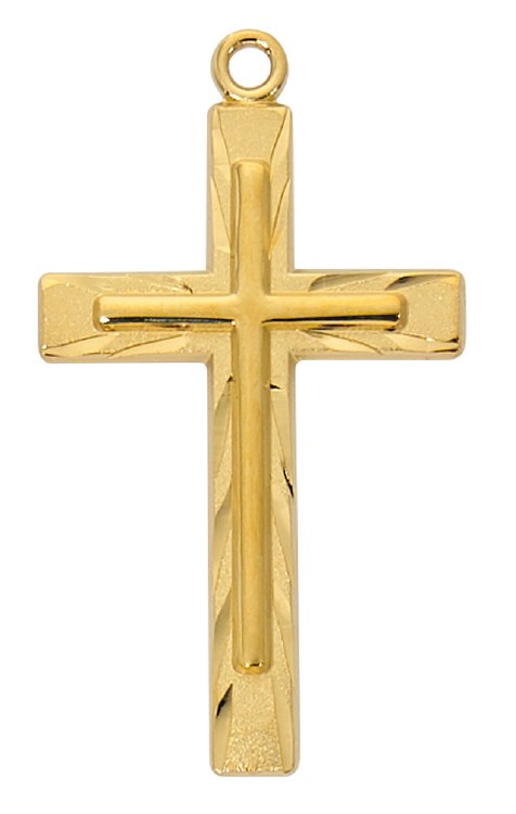 GOLD OVER STERLING SILVER CROSS WITH 24'' GOLD OVER BRASS CHAIN