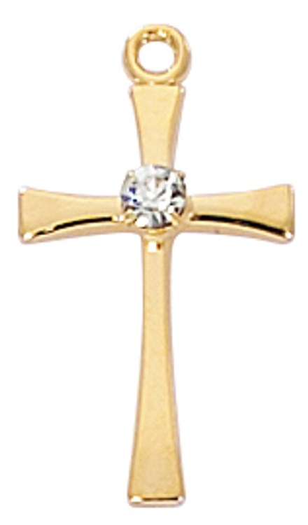 GOLD OVER STERLING SILVER CROSS WITH CRYSTAL 16-18'' GOLD OVER BRASS CHAIN
