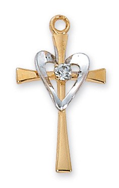 GOLD OVER STERLING WITH SILVER HEART CROSS