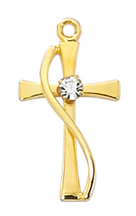 GOLD OVER STERLING SILVER CROSS WITH STONE AND 16-18''