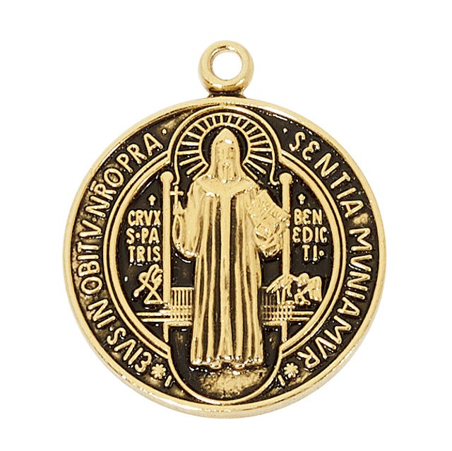 GOLD OVER STAINLESS STEEL ST. BENEDICT MEDAL WITH 18" GOLD OVER BRASS CHAIN