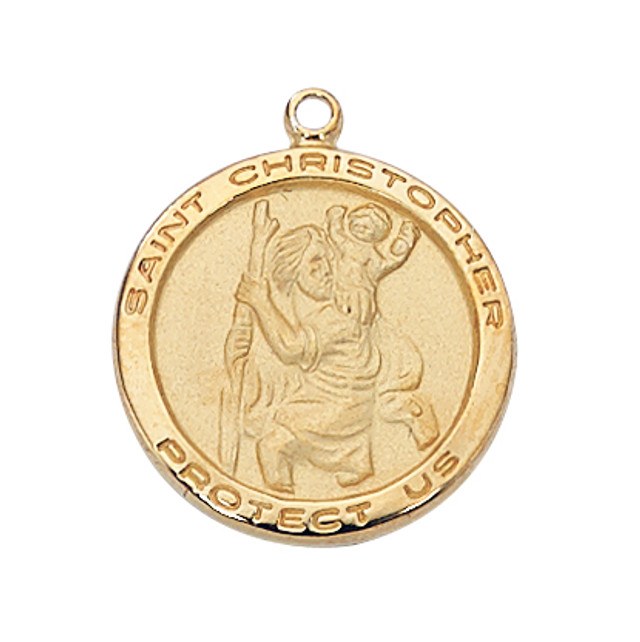 GOLD OVER STERLING SILVER ST. CHRISTOPHER MEDAL WITH 18'' CHAIN