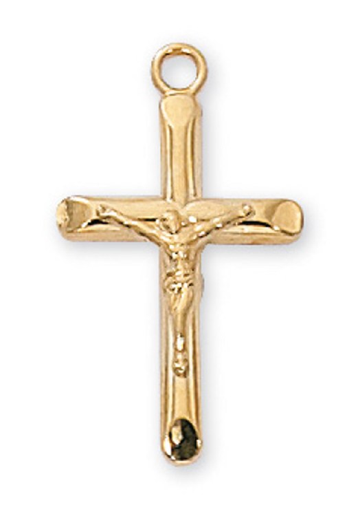 GOLD OVER STERLING SILVER CRUCIFIX WITH 16-18'' GOLD OVER BRASWS CHAIN