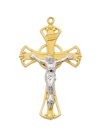 GOLD OVER STERLING TUTONE CRUCIFIX