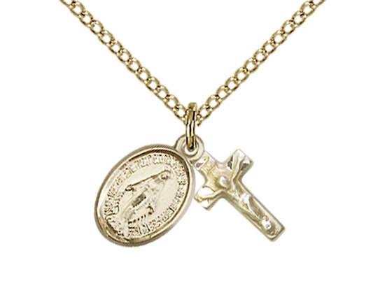 GOLD FILLED MIRACULOUS MEDAL AND CRUCIFIX WITH 18'' CHAIN
