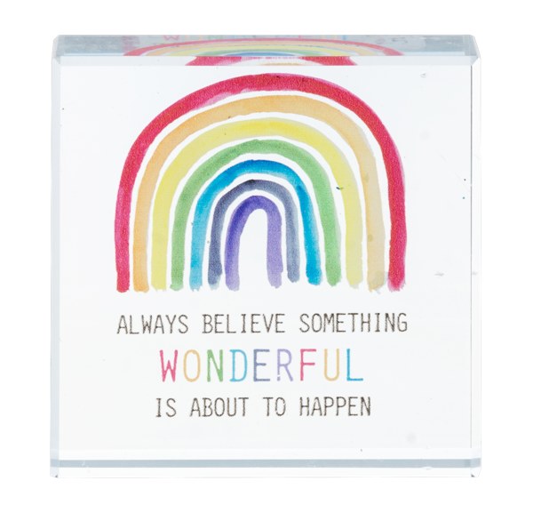 GLASS BLOCK "BELIEVE SOMETHING WONDERFUL..."