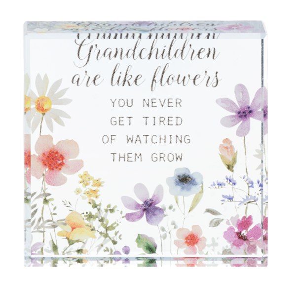 GLASS BLOCK "GRANDCHILDREN ARE LIKE FLOWERS..."