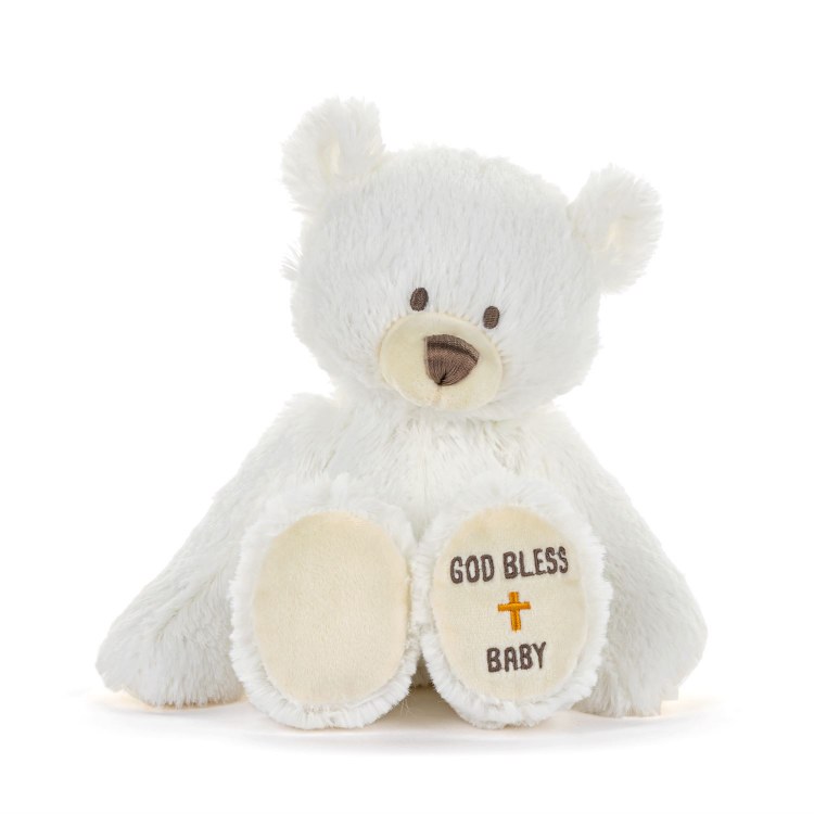 WHITE GOD BLESS BABY TEDDY BEAR