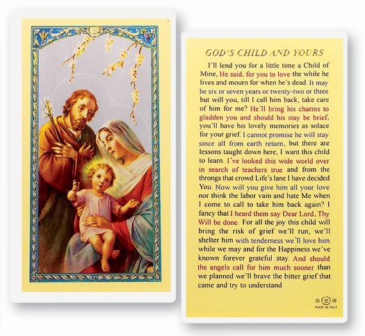 GOD'S CHILD AND YOURS - HOLY FAMILY PRAYER CARD