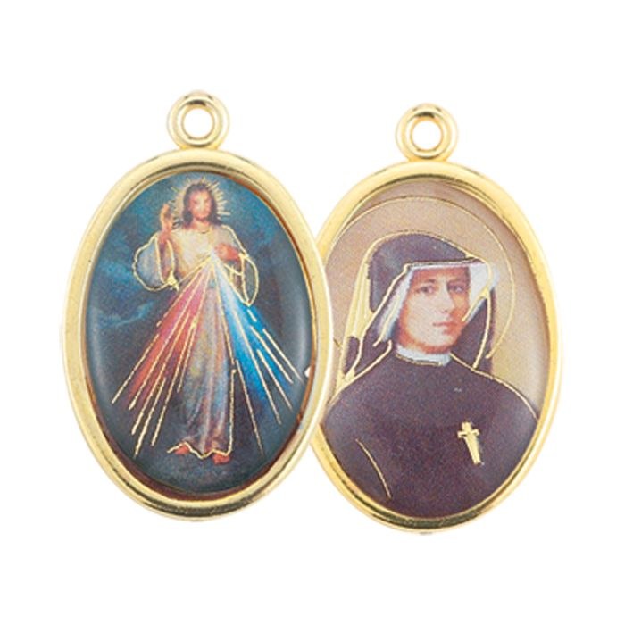 SMALL OVAL GOLD DIVINE MERCY AND ST FAUSTINA MEDAL