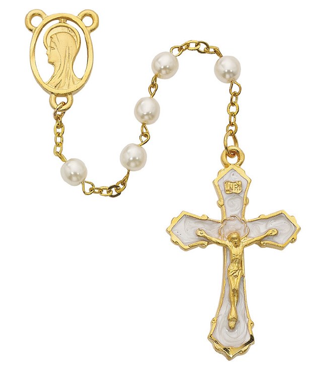 GOLD PLATE PEARL ROSARY