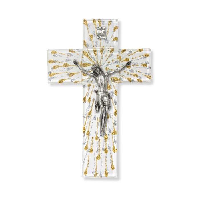 GOLD AND SILVER RAYS GLASS CRUCIFIX