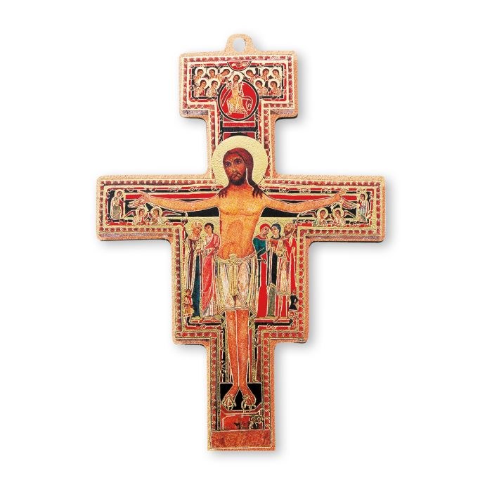 GOLD STAMPED WOODEN SAN DAMIANO CROSS 4"