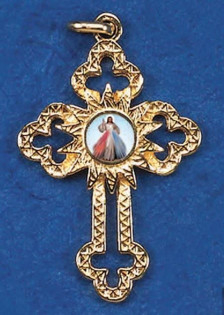 GOLD TONE 1.5" DIVINE MERCY CROSS
