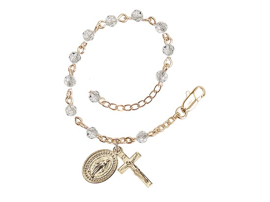 GOLD PLATED CRYSTAL ROSARY BRACELET WITH DIVINE MERCY AND CRUCIFIX