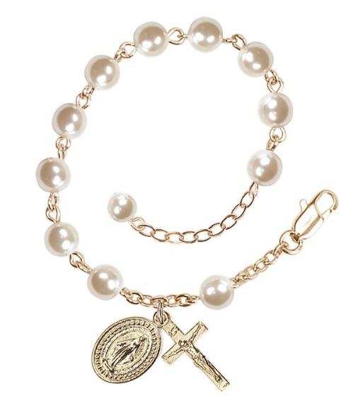 GP 6MM PEARL ROSARY BRACELET