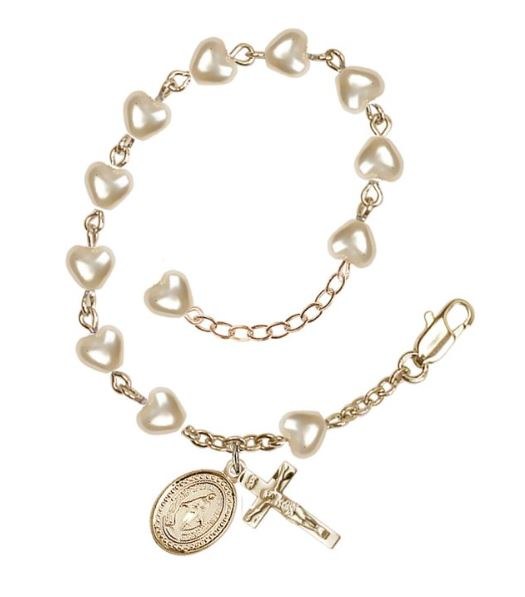GOLD PLATED HEART PEARL ROSARY BRACELET