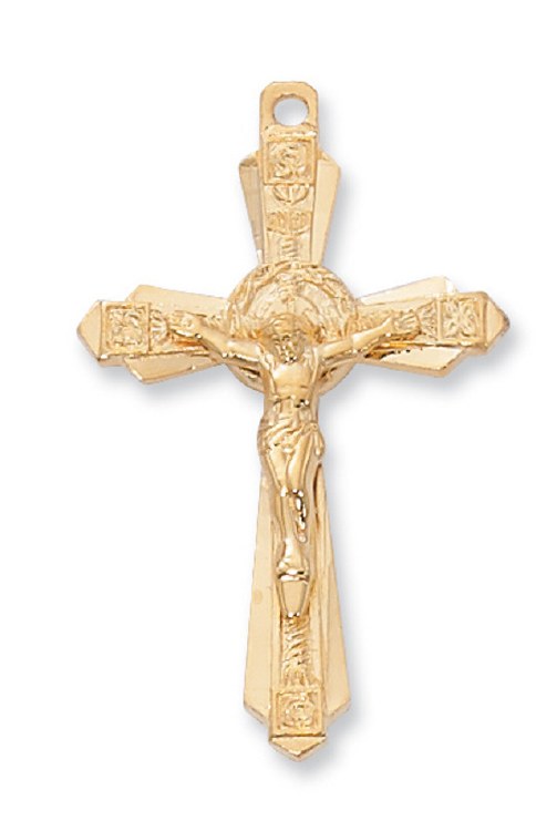 GOLD PLATED PEWTER CRUCIFIX WITH 24" GOLD OVER BRASS CHAIN