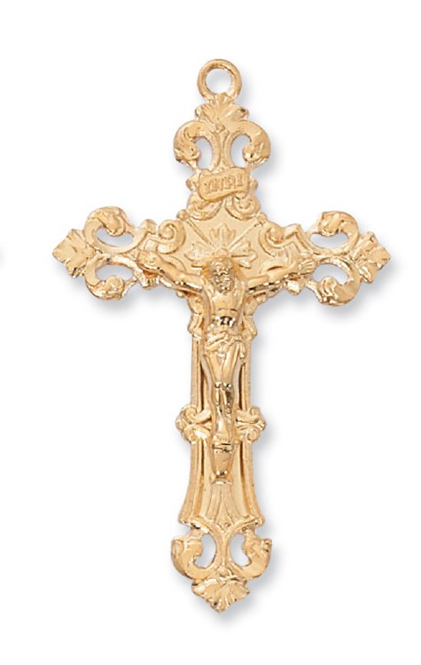 GOLD OVER PEWTER CRUCIFIX WITH 24'' GOLD OVER BRASS CHAIN