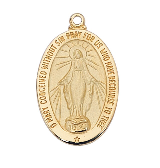 GOLD TONE MIRACULOUS MEDAL WITH 18'' GOLD TONE CHAIN