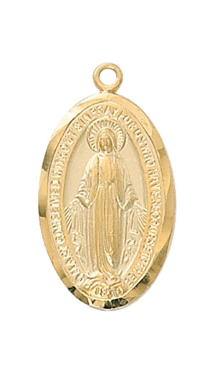 GOLD TONE PEWTER MIRACUOUS ETCHED MEDAL WITH 18'' GOLD TONE CHAIN