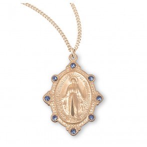 MIRACULOUS MEDAL WITH LIGHT SAPPHIRE STONES