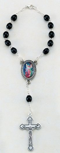 BLACK BEAD GUARDIAN ANGEL AUTO ROSARY