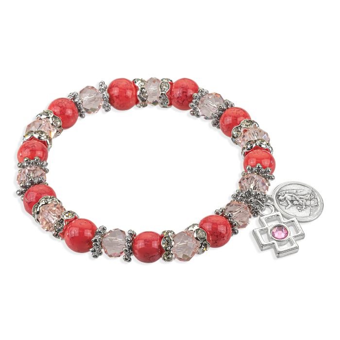 CORAL &amp; CRYSTAL BEAD GUARDIAN ANGEL BRACELET