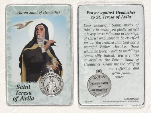 ST TERESA OF AVILA PRAYER CARD WITH MEDAL