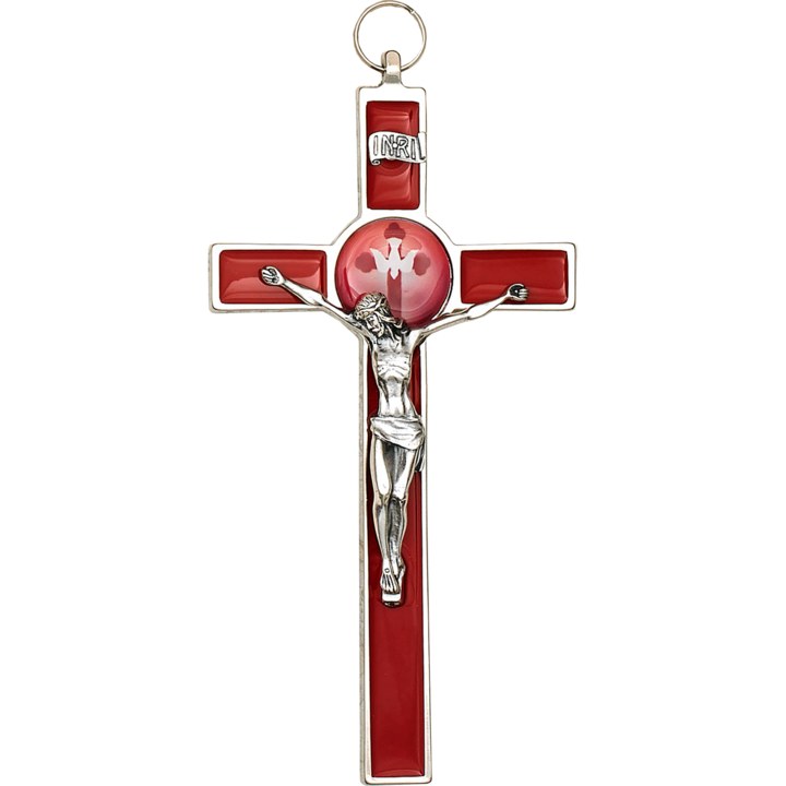 RED ENAMEL CRUCIFIX WITH HOLY SPIRIT