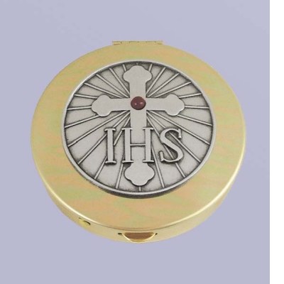 IHS &amp; CROSS WITH RED STONE PYX